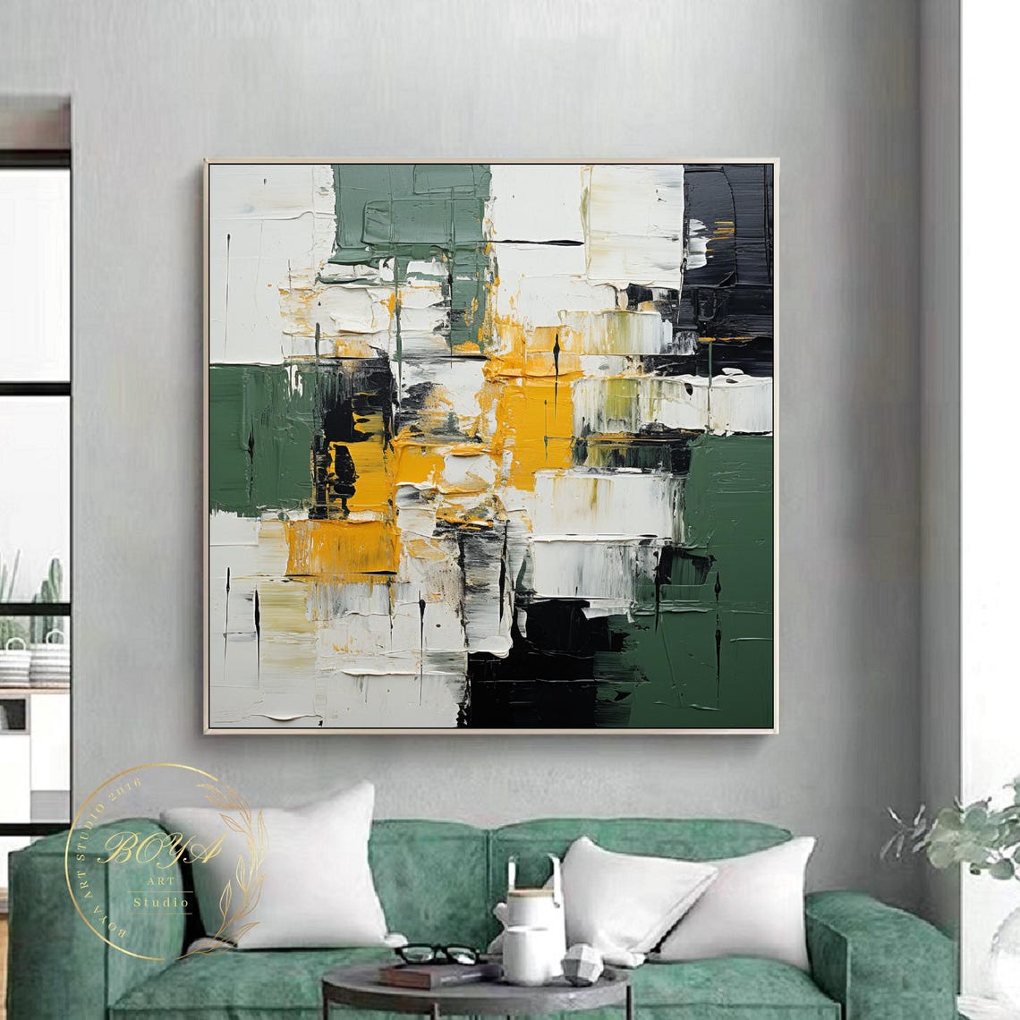 Bold Green Black Yellow White Blocks Minimalist Abstract Poster
