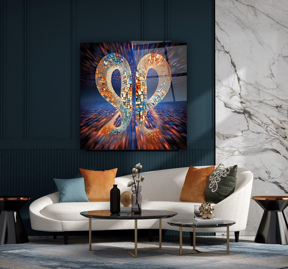 Shimmering Mosaic Infinity Loop Abstract Blue Orange Modern Poster