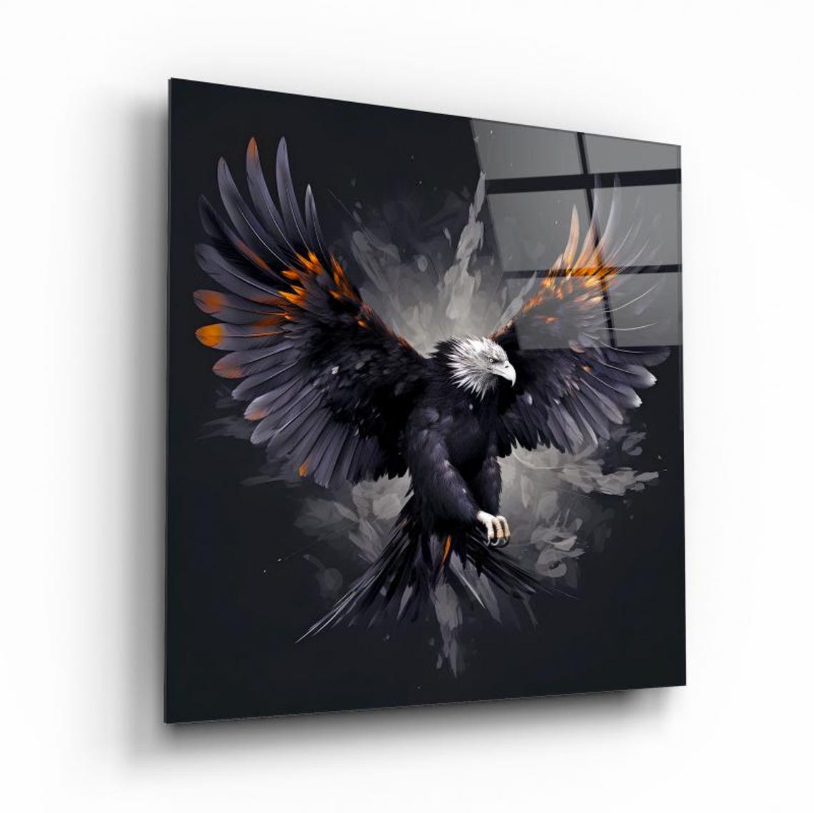 Majestic Bald Eagle with Wide Spread Wings on Black Wall Art - Image 2