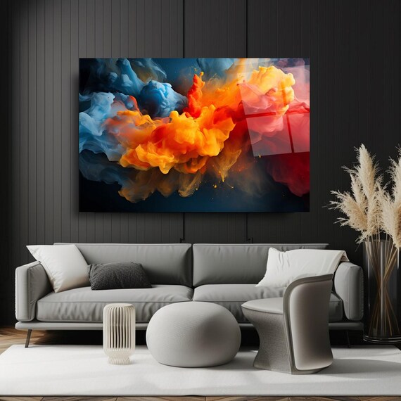 Abstract Color Burst Wall Art Tempered Glass Print Modern Abstract Decor Luxury Glass Wall Art For Home And Office