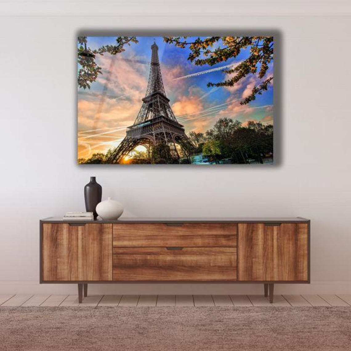Eiffel Tower At Sunrise With Golden Pink Clouds Over Paris Poster