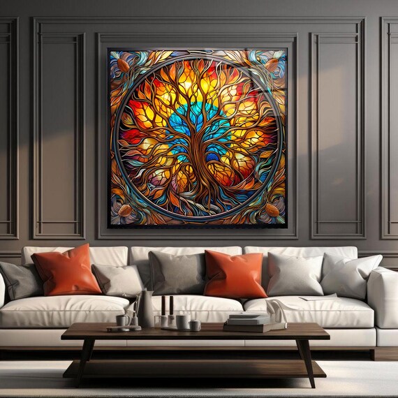 Radiant Tree Of Life Wall Art Tempered Glass Print Modern Nature Wall Decor Luxury Glass Wall Art For Home And Office