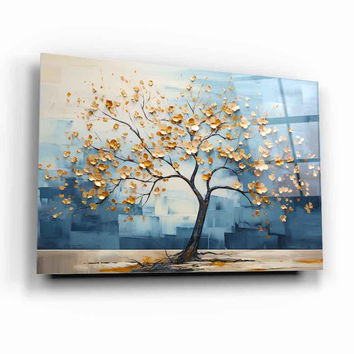 Golden Blossom Tree Tempered Glass Wall Art Abstract Nature Design Modern Glass Print Luxury Wall Decor For Home Or Office - Image 2