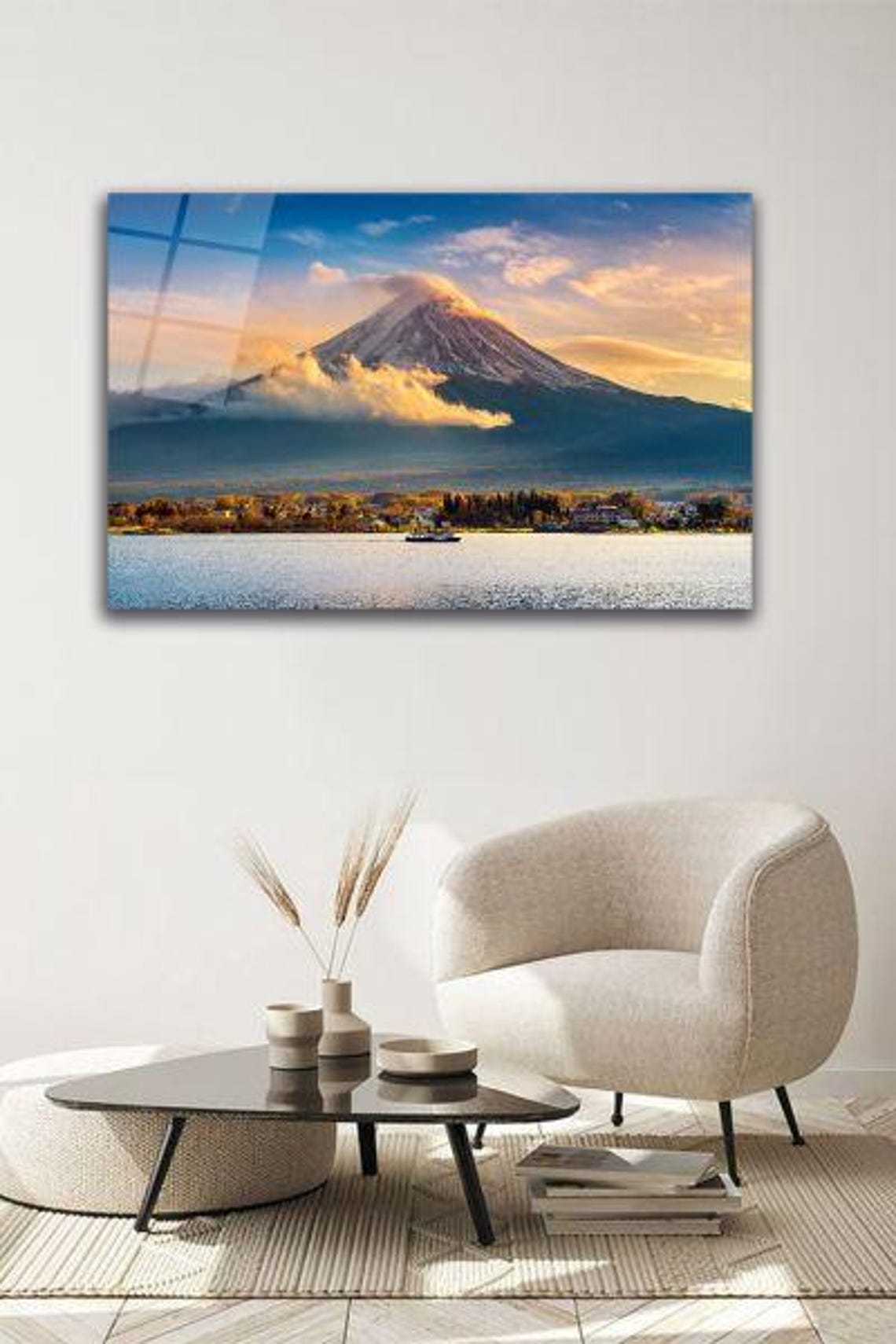 Mount Fuji Sunrise Over Lake With Pink Clouds And Boat Poster - Image 2