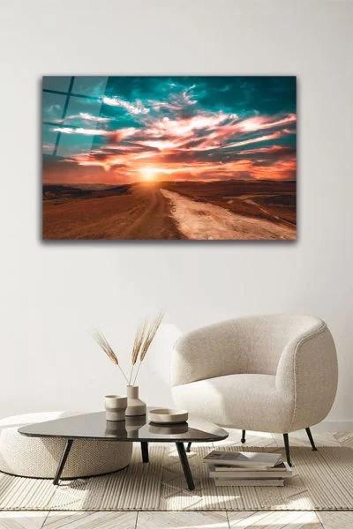 Desert Dirt Road At Sunset Under Dramatic Pink Clouds Poster - Image 2