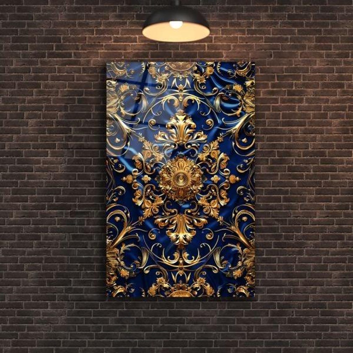 Baroque Gold Navy Ornate Pattern Luxury Classic Royal Decor Poster - Image 2