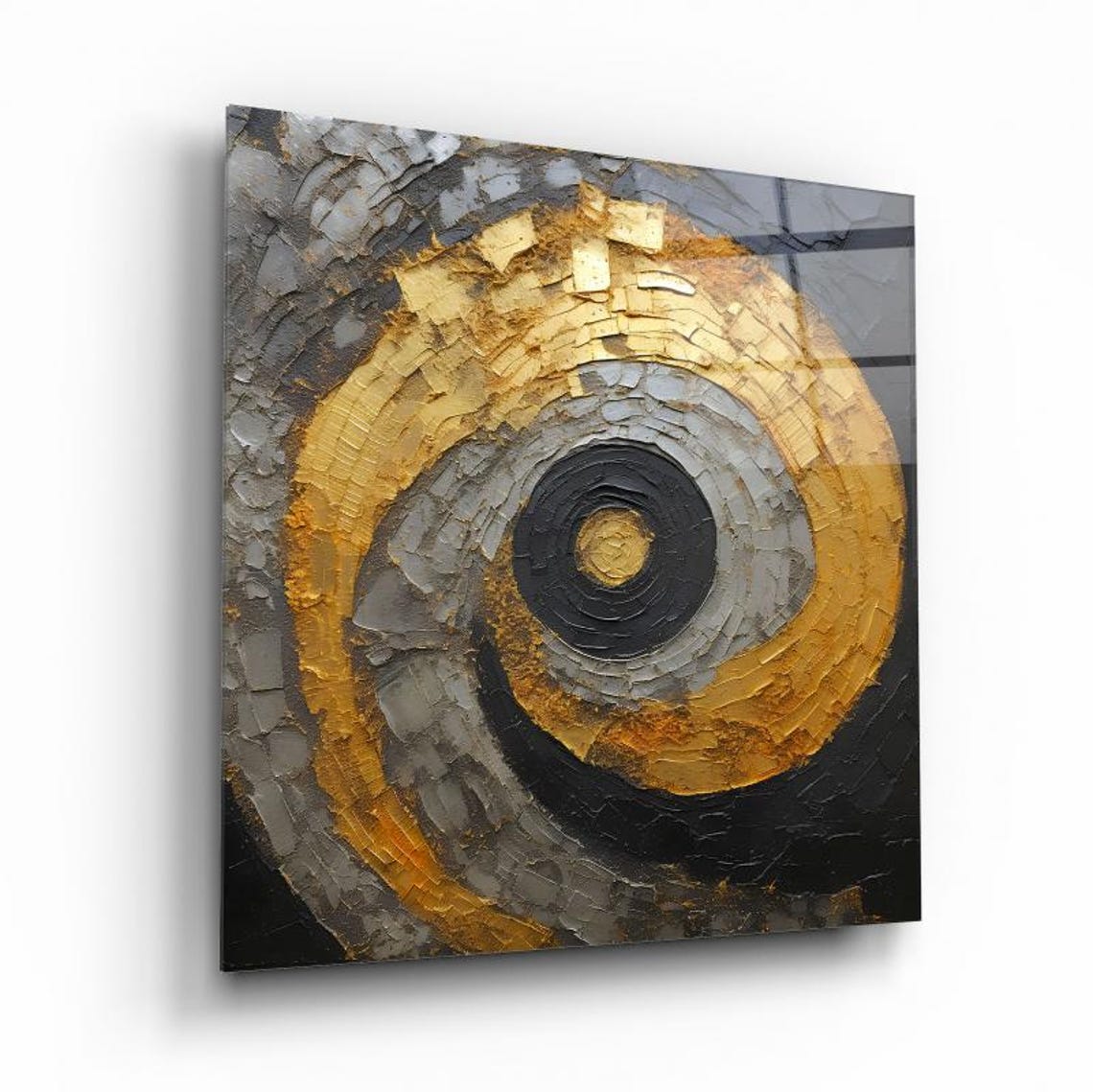 Abstract Gold Spiral Textured Metallic Swirl Circle Wall Art - Image 2