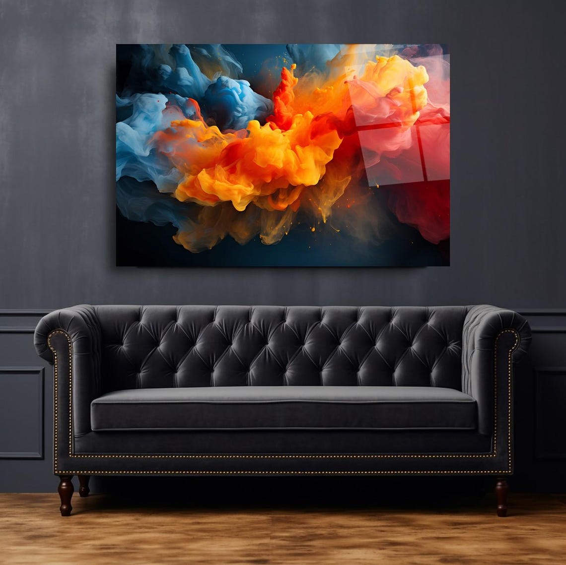 Explosive Blue Orange Red Smoke Burst Modern Abstract Poster - Image 3