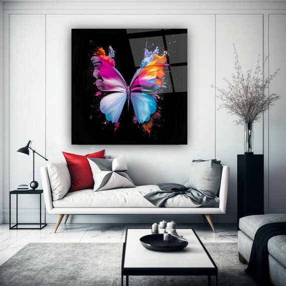 Vibrant Butterfly Wall Art Tempered Glass Print Modern Nature Wall Decor Luxury Glass Wall Art For Home And Office