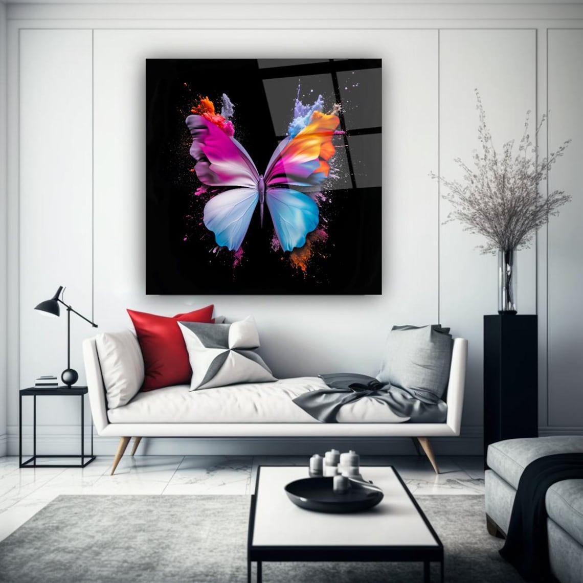 Vibrant Butterfly Wall Art Tempered Glass Print Modern Nature Wall Decor Luxury Glass Wall Art For Home And Office