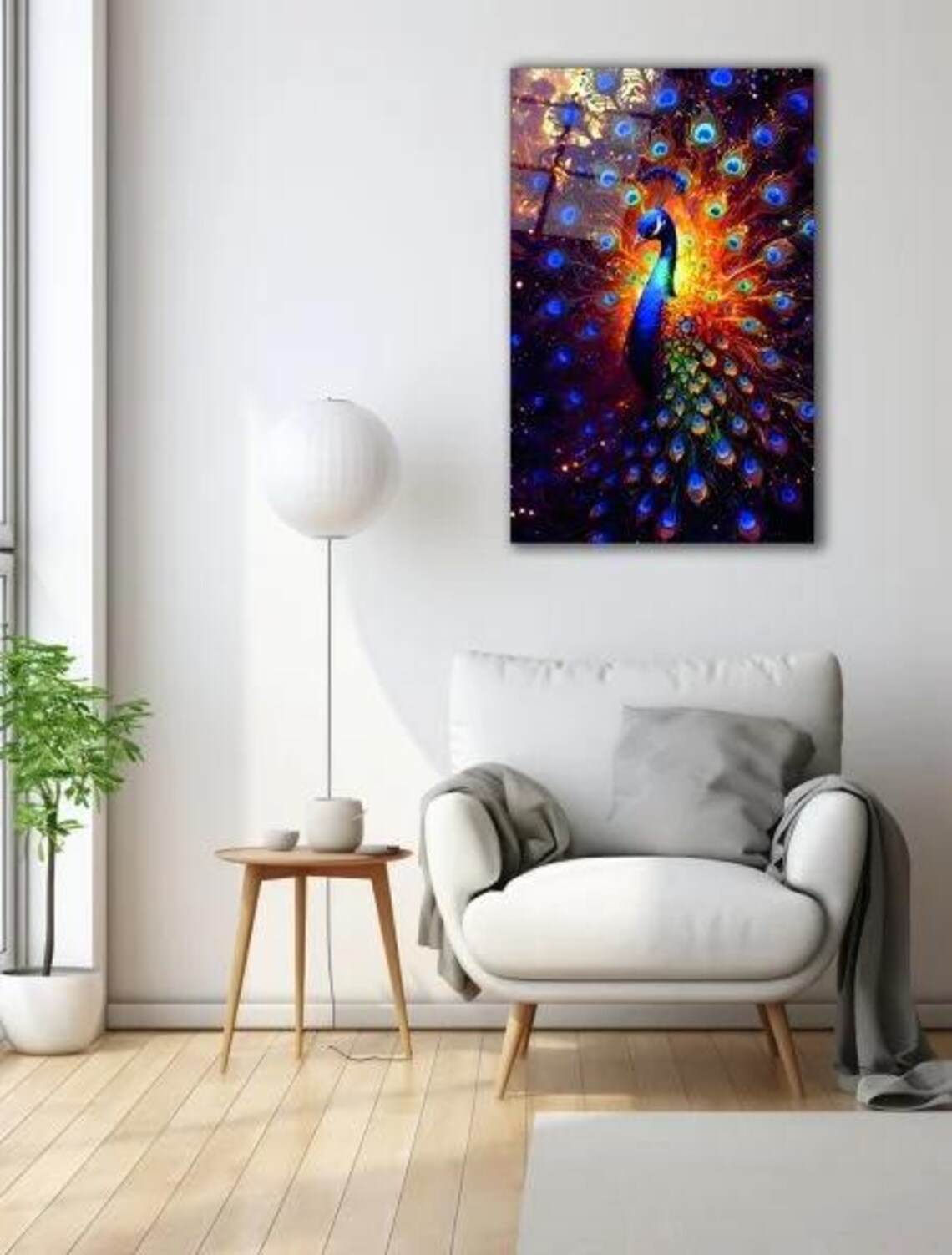 Peacock Fiery Feather Display Cosmic Dark Vibrant Wildlife Art Poster - Image 3