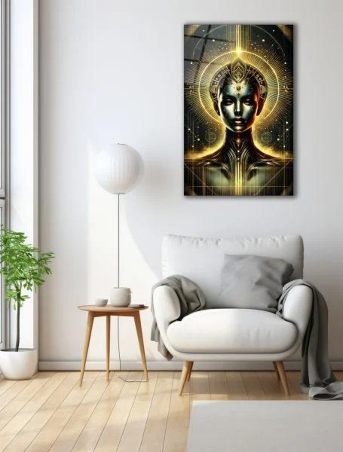 Golden Cosmic Woman Halo Mystical Spiritual Futuristic Decor Poster - Image 3