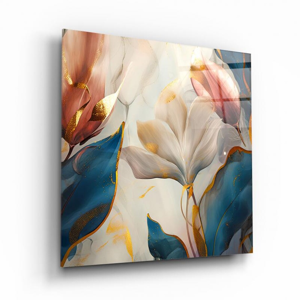 Elegant Floral Portrait Wall Art Tempered Glass Print Modern Botanical Wall Decor Luxury Glass Wall Art For Home And Office - Image 2