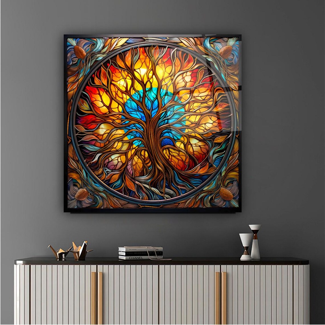 Radiant Tree Of Life Wall Art Tempered Glass Print Modern Nature Wall Decor Luxury Glass Wall Art For Home And Office - Image 3