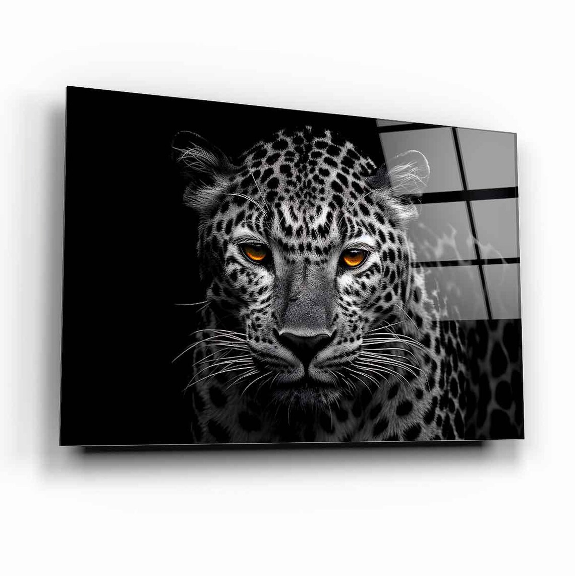 Majestic Leopard Tempered Glass Wall Art Black And White Wild Animal Design Modern Glass Print Luxury Wall Decor For Home Or Office - Image 2