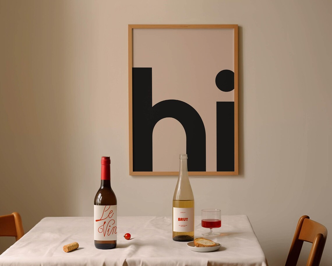 Hi Typography Art Print, Minimalist Black and White