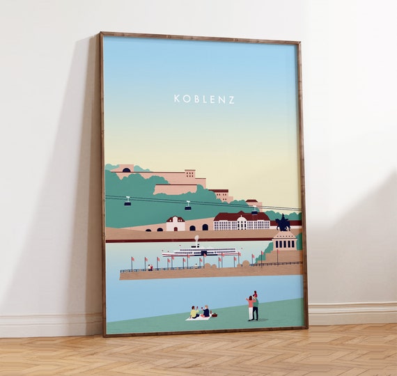 Koblenz Poster Minimalist City Illustration Rhine River Landscape Germany Art Print Gift For Travelers And Koblenz Lovers