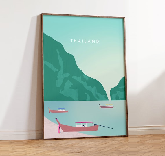 Thailand Longtail Boats Limestone Cliffs Turquoise Bay Poster