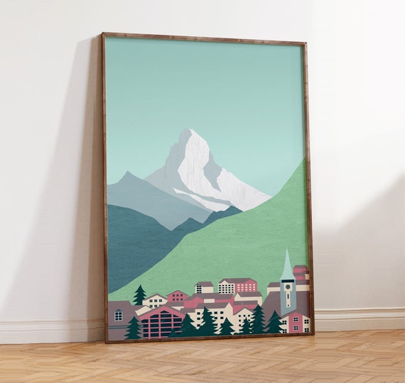 Switzerland Poster Switzerland Picture Alpine Landscape Decoration In Minimalist Design