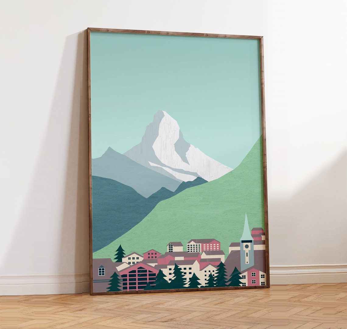 Schweiz Switzerland Alpine Village Matterhorn Snow Peak Poster