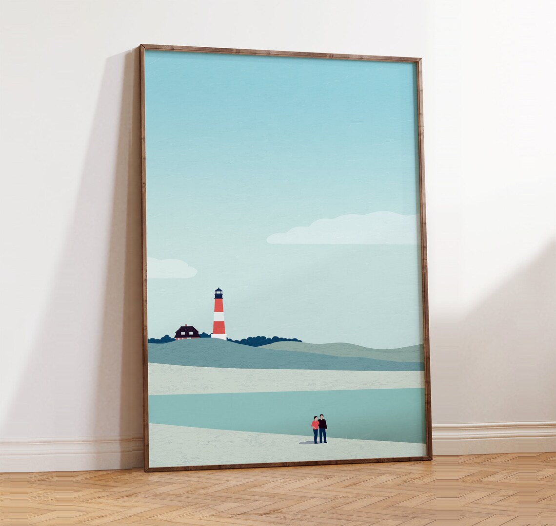 Lighthouse Beach Poster, Minimalist Maritime Landscape