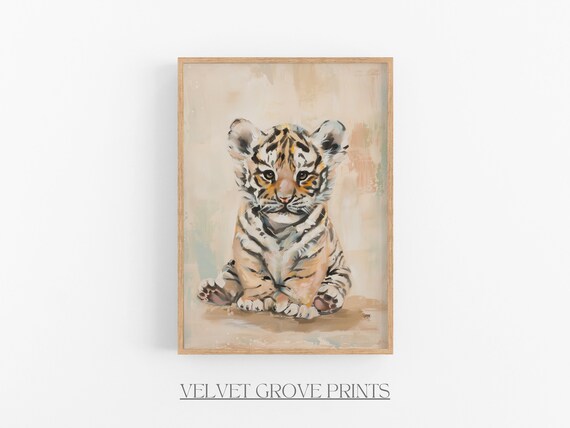 Adorable Tiger Cub Oil Painting Portrait Safari Nursery Animal Print