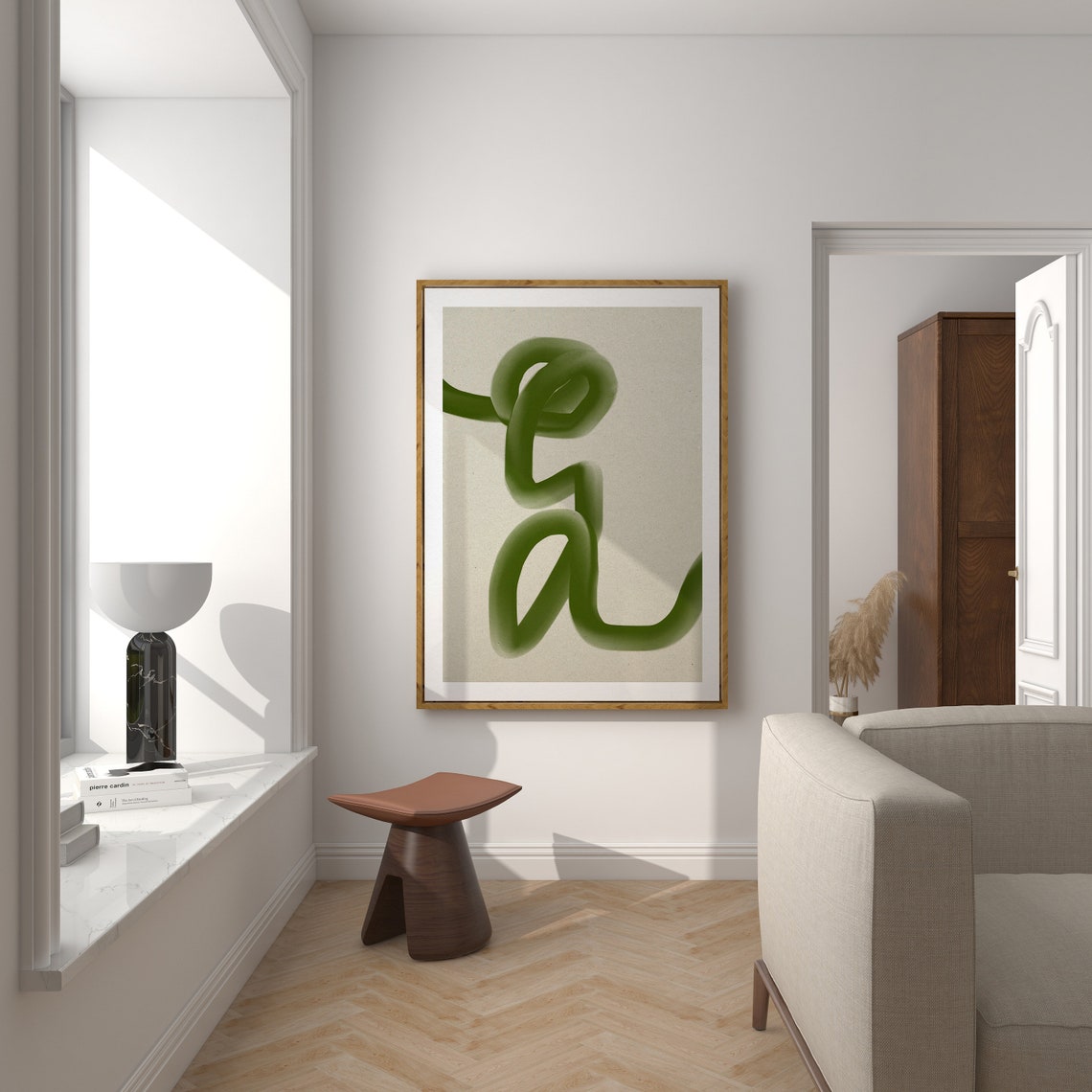 Green Flowing Ribbon Line Abstract Minimalist Organic Wall Poster Art - Image 4