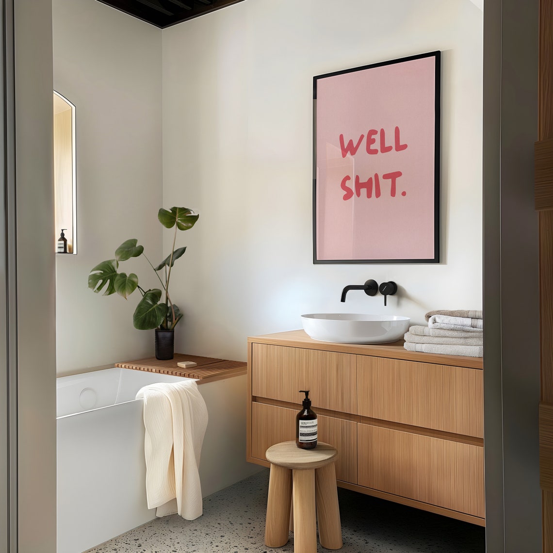 Well Shit Red On Pink Hand Lettered Funny Sweary Quote Wall Poster - Image 2