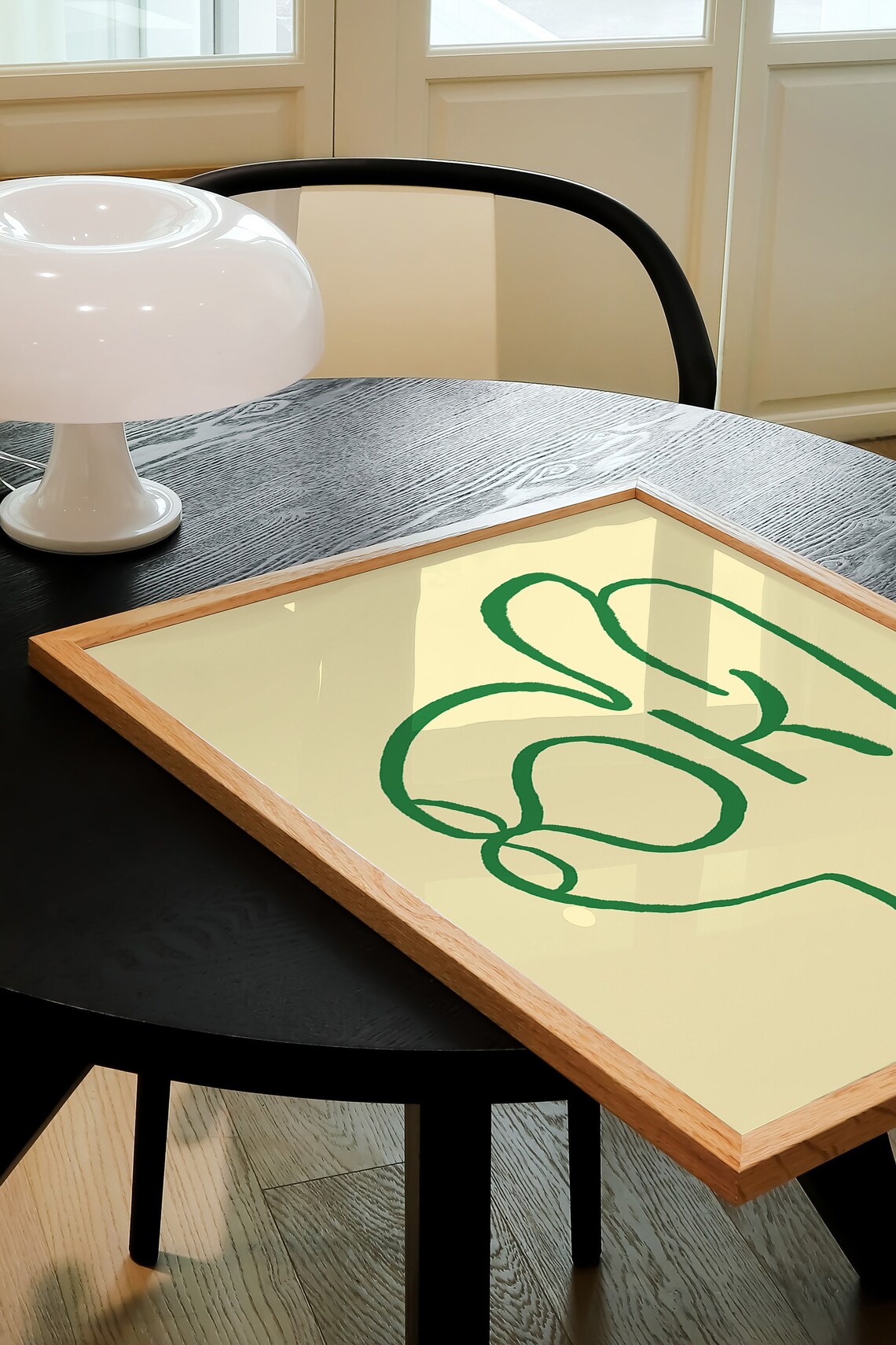 OK Hand Gesture Green Line Art Minimal Yellow Trendy Abstract Poster - Image 2