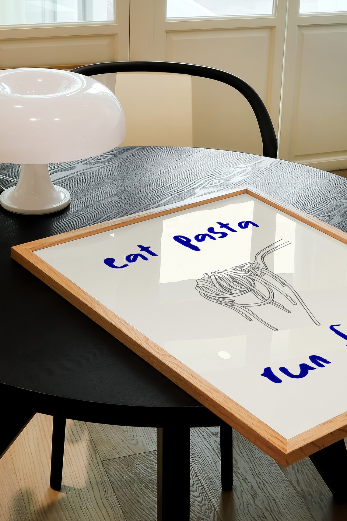 Eat Pasta Run Fasta Blue Handwritten Spaghetti Fork Kitchen Poster - Image 4