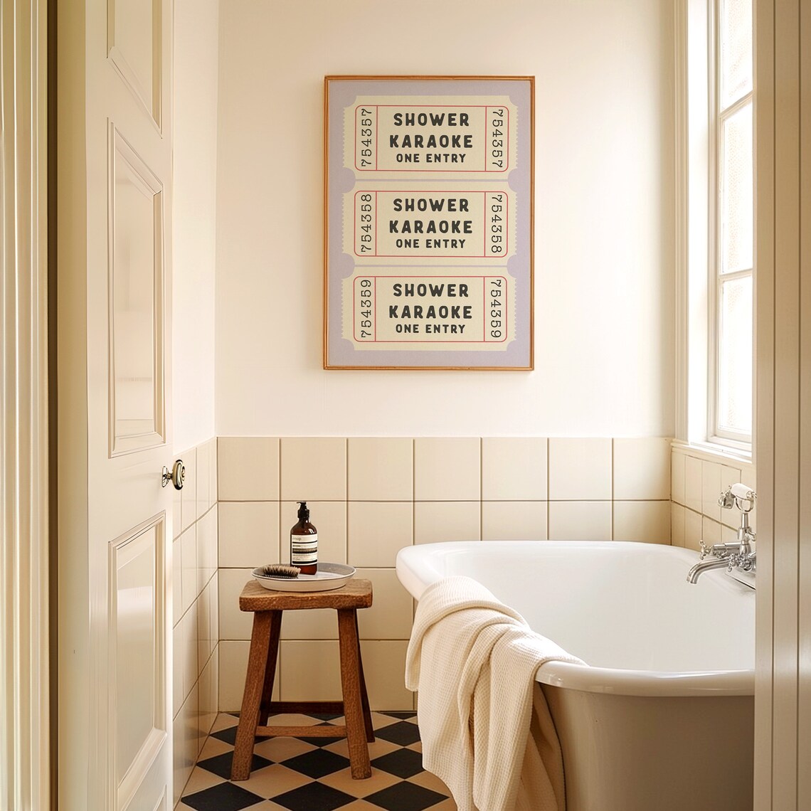Shower Karaoke Ticket Art Print, Retro Bathroom Decor - Image 4