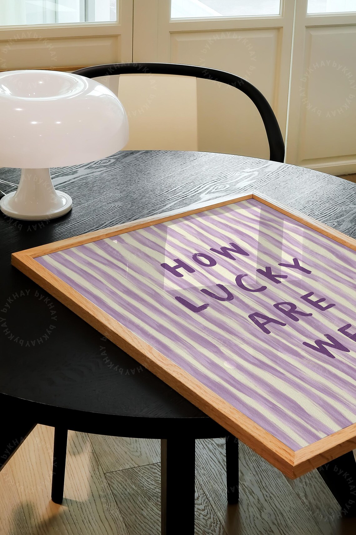 How Lucky Are We Quote Art Print, Lilac Stripe - Image 2