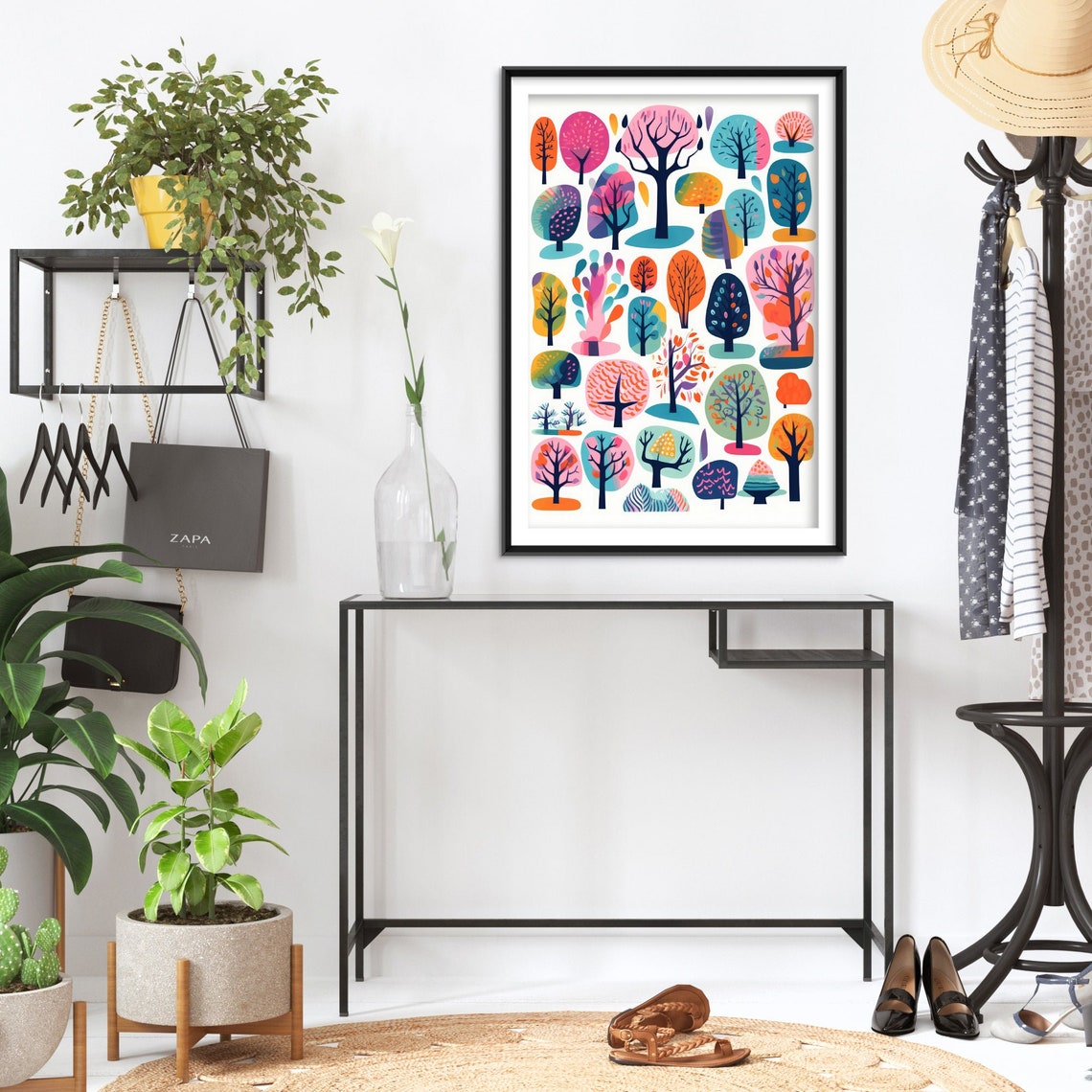 Colorful Stylized Tree Collection Scandinavian Folk Art Poster - Image 2