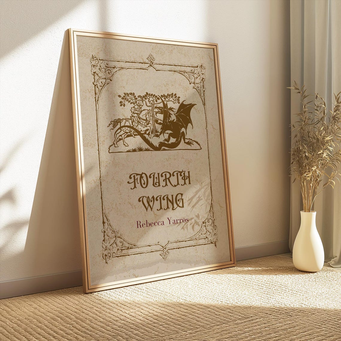 Fourth Wing Rebecca Yarros Dragon Knight Vintage Parchment Poster