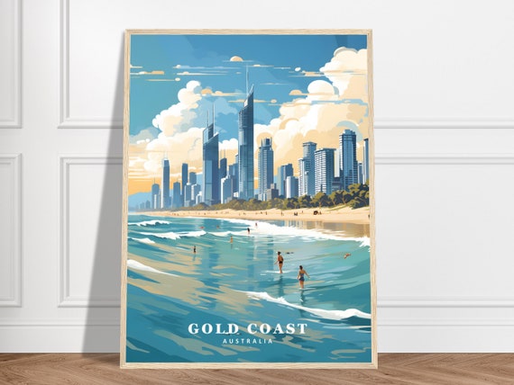 Gold Coast Travel Print Australia Collection Surfers Paradise Coastal Skyline Beach Framed Wall Art
