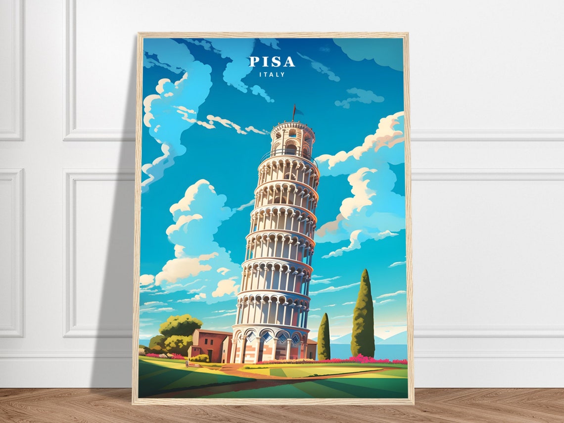 Pisa Italy Travel Leaning Tower Iconic Landmark Blue Sky Poster