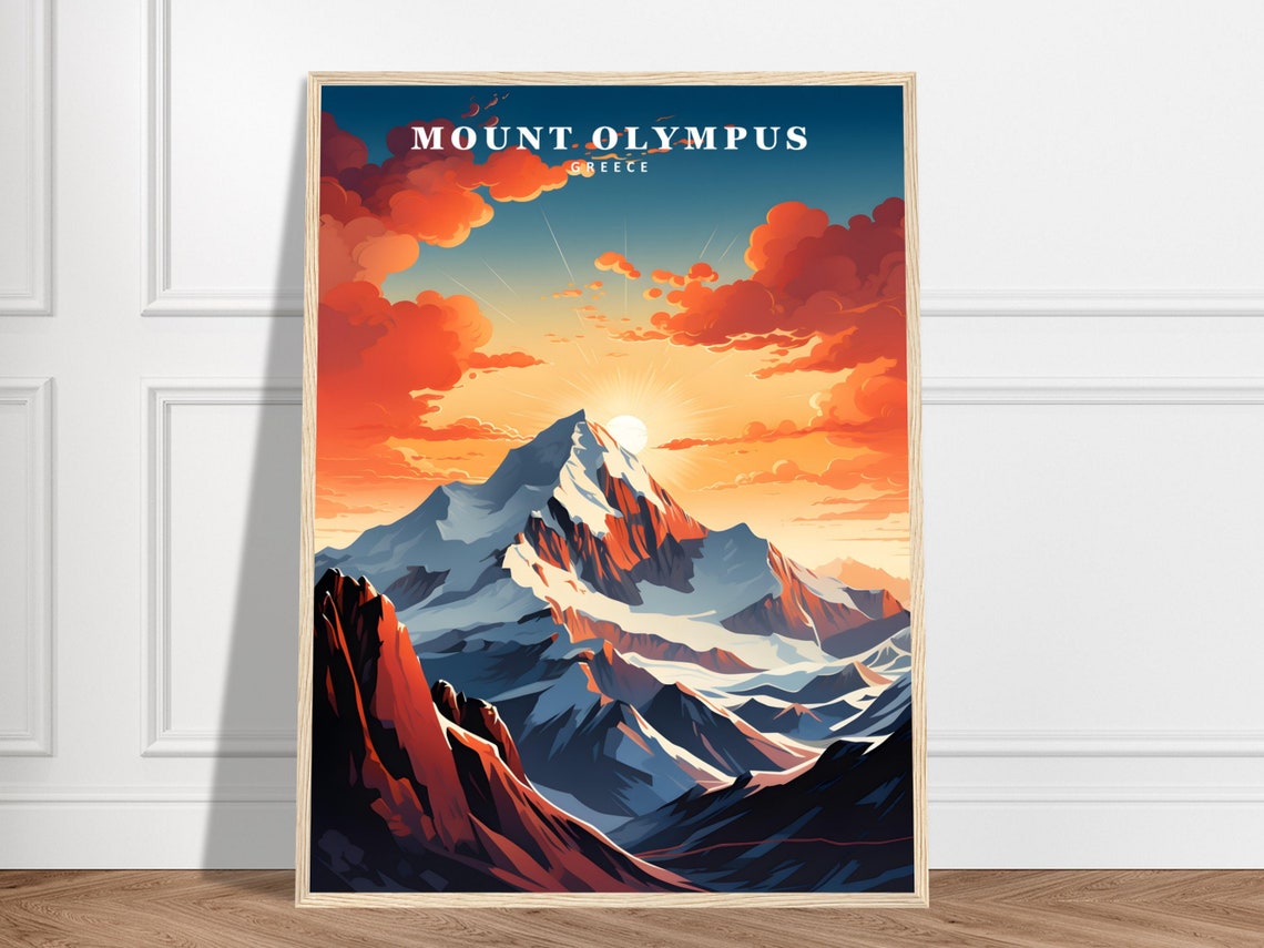 Mount Olympus Greece Travel Snow Capped Peak at Sunset Dramatic Poster