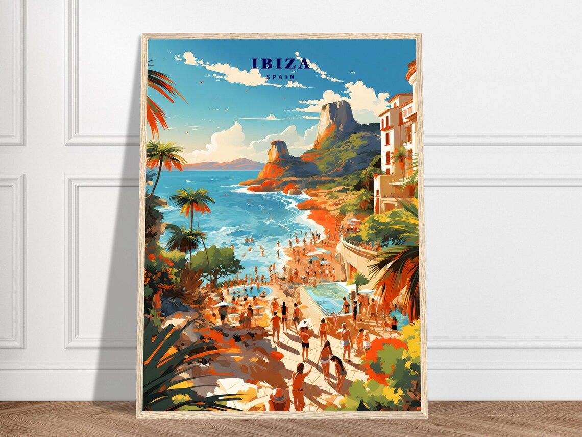 Ibiza Spain Sunny Beach Party Scene Retro Island Travel Poster