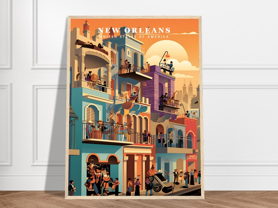 New Orleans Travel Print United States Of America Collection French Quarter Louisiana Jazz City Framed Art