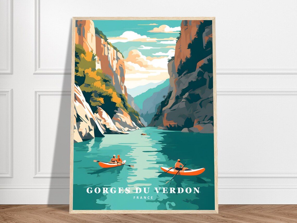 Gorges du Verdon France Travel Poster Kayaks River Canyon Cliffs Art