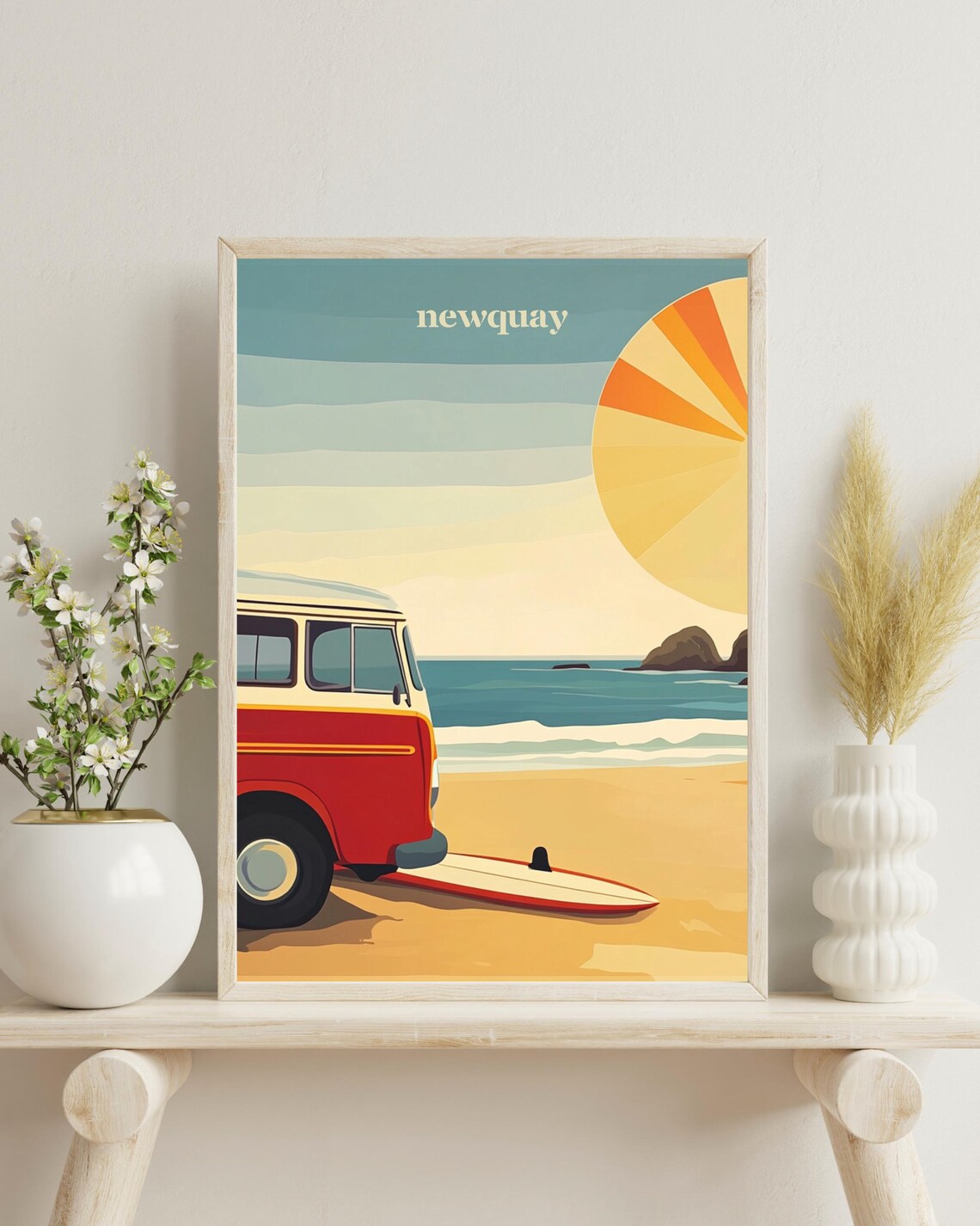 Newquay Cornwall Vintage Travel Poster, Surf Art