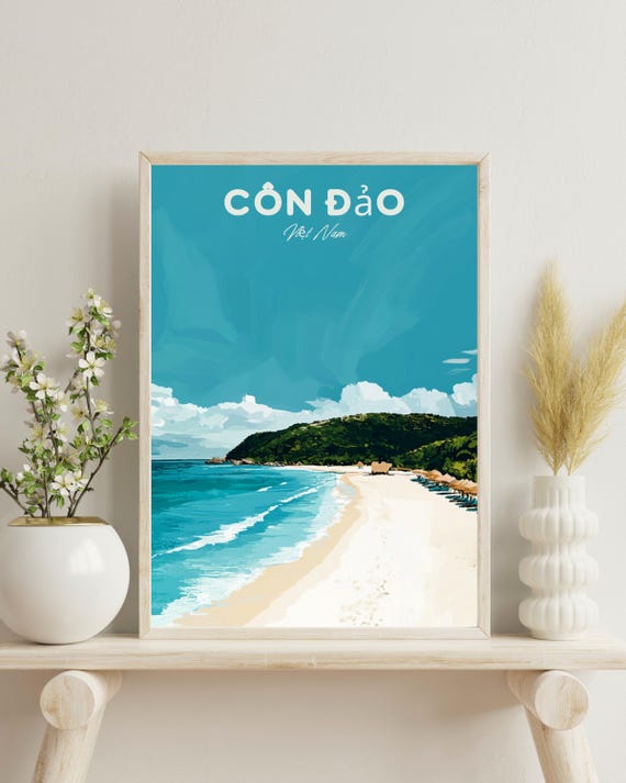 Con Dao Vietnam Travel Poster, Tropical Beach Art
