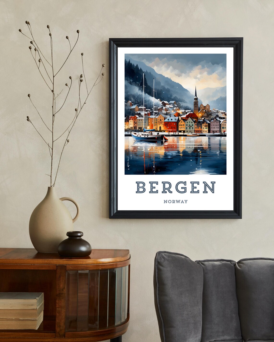 Bergen Norway Travel Poster, Winter Art Print - Image 2