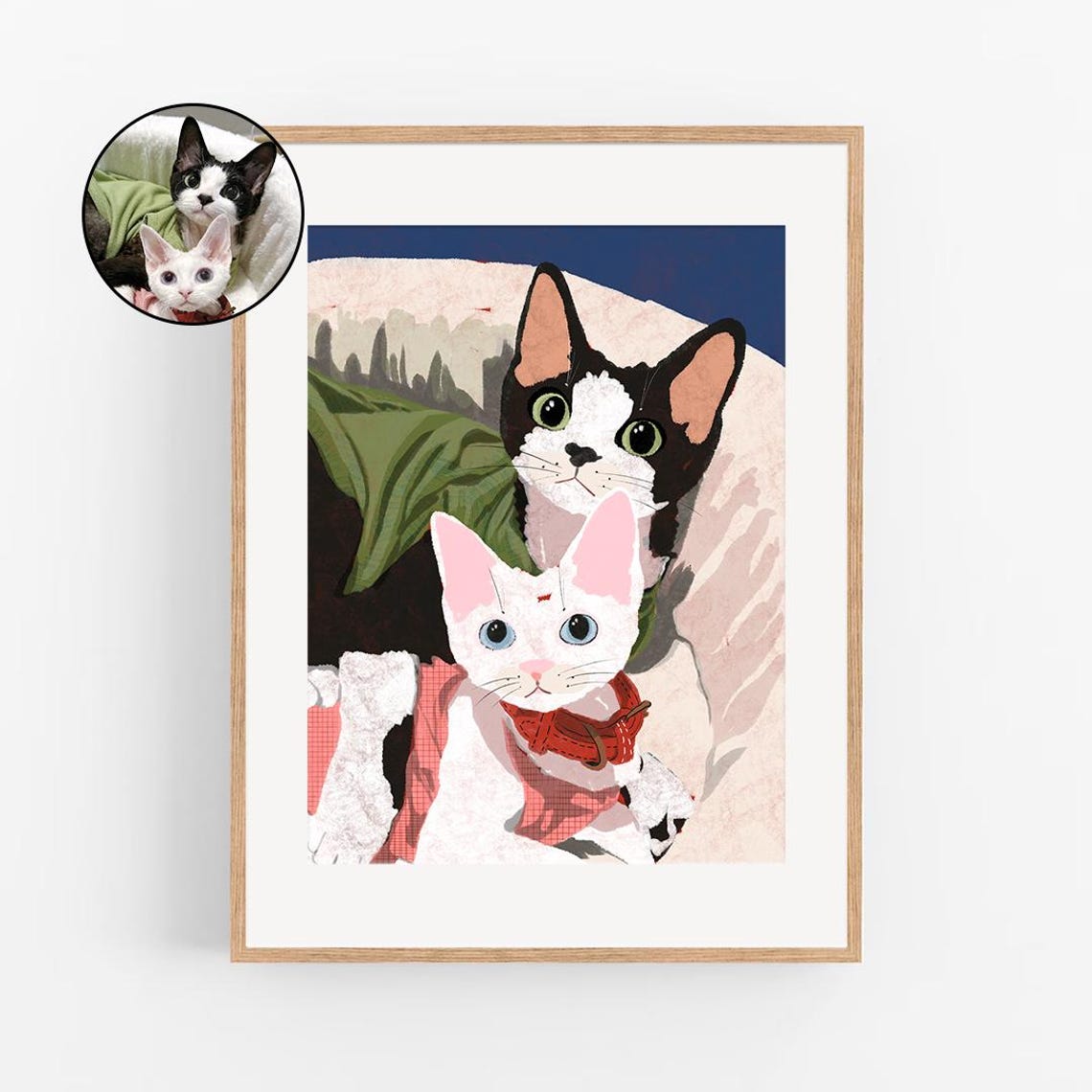 Tuxedo Cat Custom Pet Portrait Lounging in Chair Black White Wall Art - Image 5