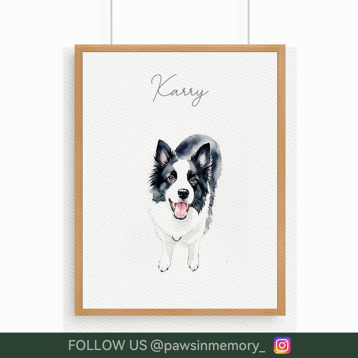 Karry the Border Collie Watercolor Custom Pet Portrait Dog Wall Art