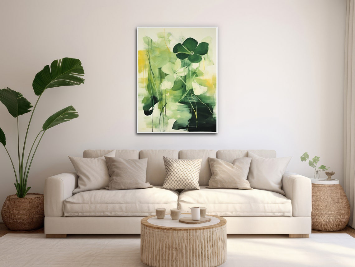 Green White Yellow Watercolor Floral Botanical Abstract Art Print - Image 3