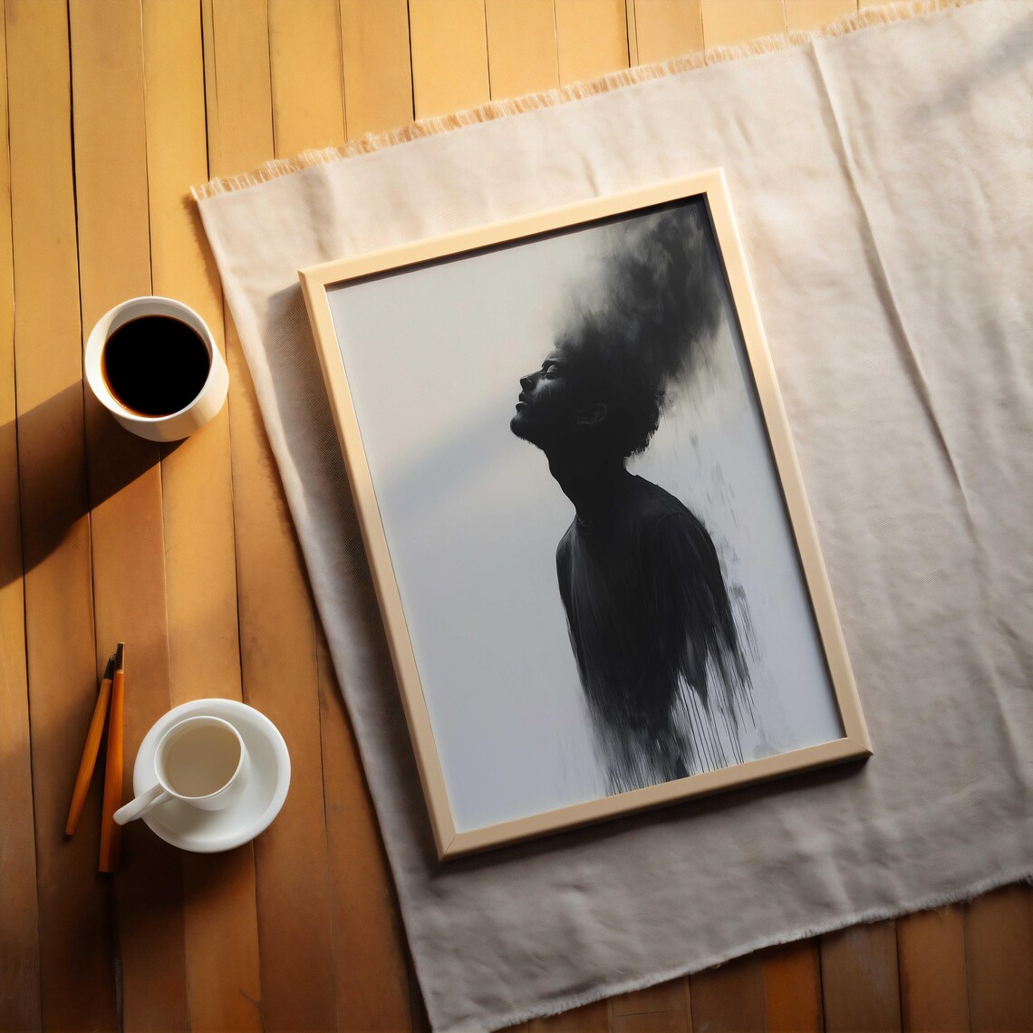 Rising Smoke Man Silhouette Portrait Black Ink Abstract Poster - Image 2