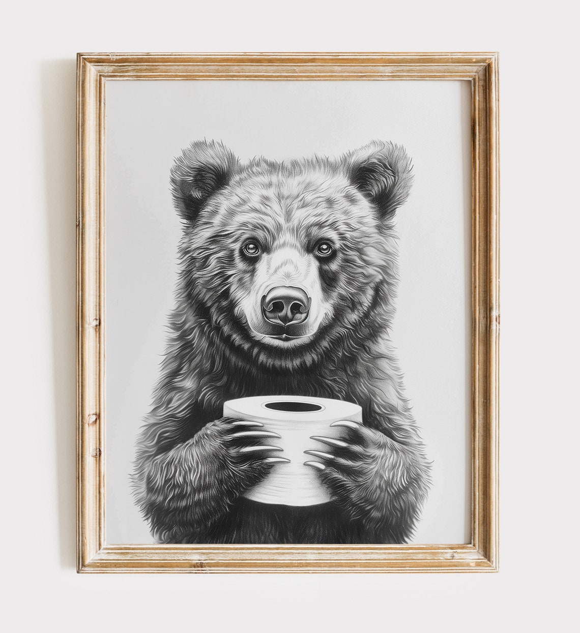 Bear Wall Poster Restroom Sign Bear Painting Toilet Wall Art Animal Poster Black And White Bear Moody Animal Art Kids Bathroom Wall Art - Image 2