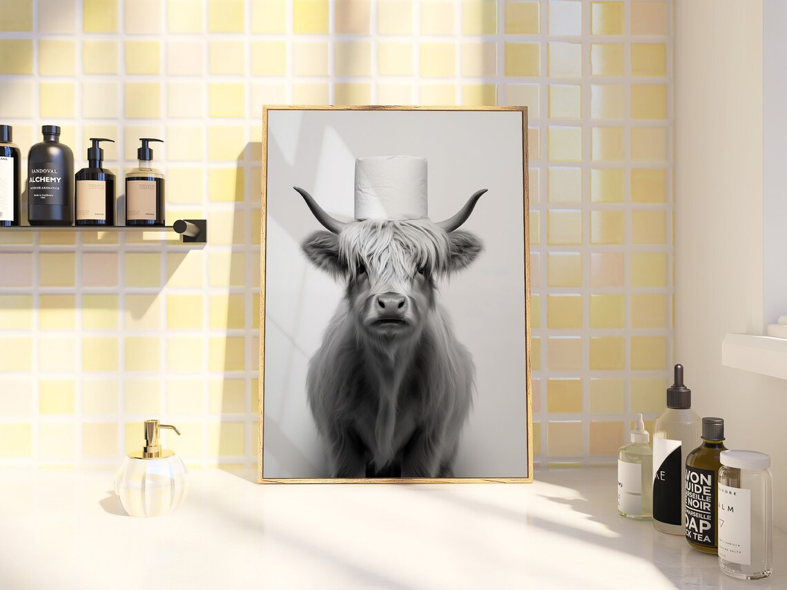 Highland Cow Art Print, Nursery Bathroom Decor - Image 2