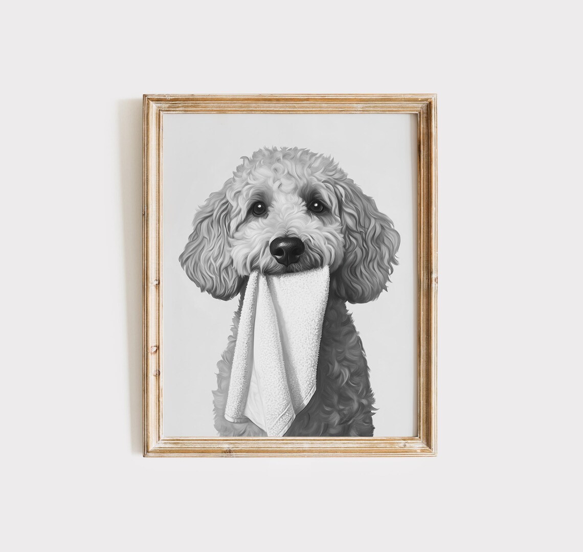 Goldendoodle Bathroom Wall Art, Black and White Dog Print